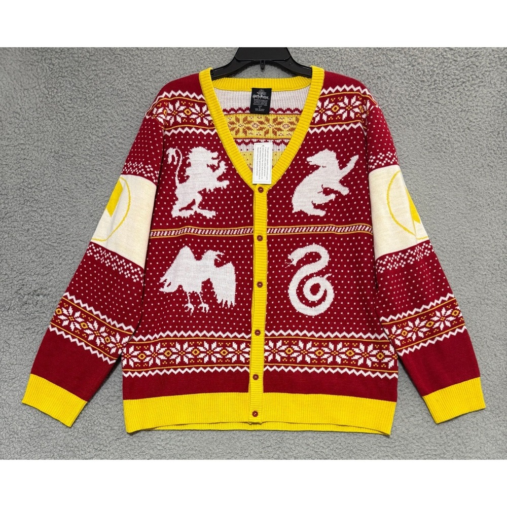 Wizarding World of Harry Potter Hogwarts Cardigan Sweater Red Yellow Mens XL NEW